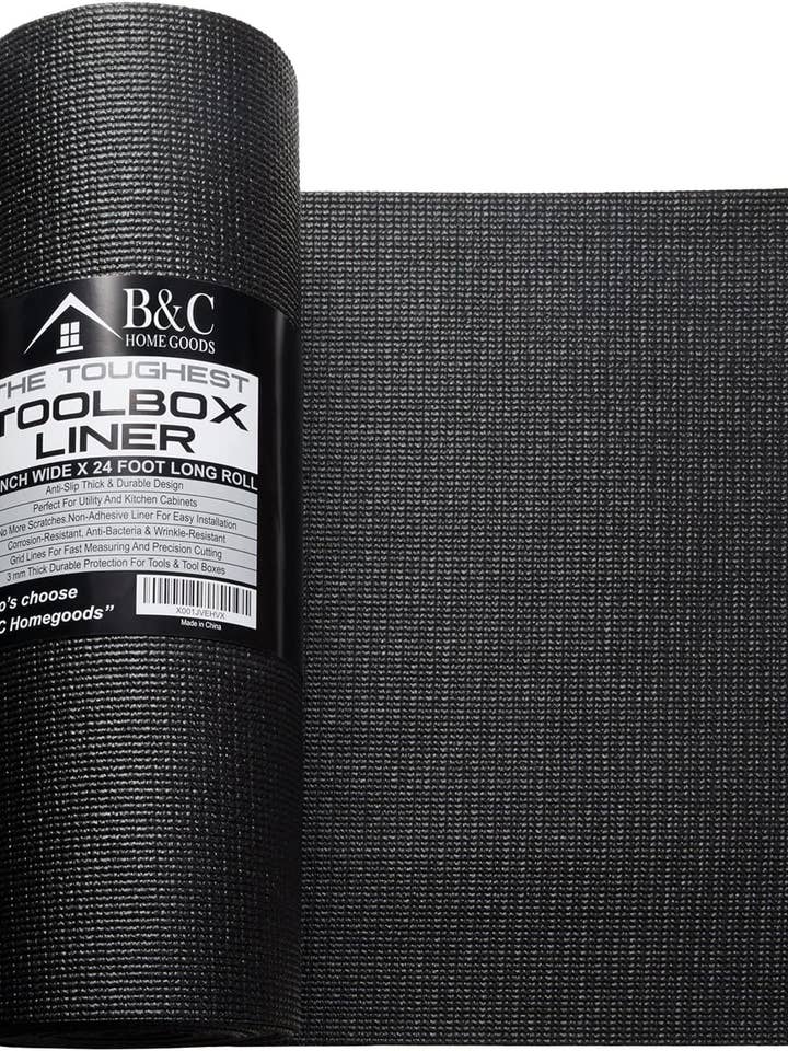 B&C Home Goods Non-Slip Tool Box & Drawer Liner, Adjustable, 16" x 16 ft - Black (New) for wholesale by TradePort