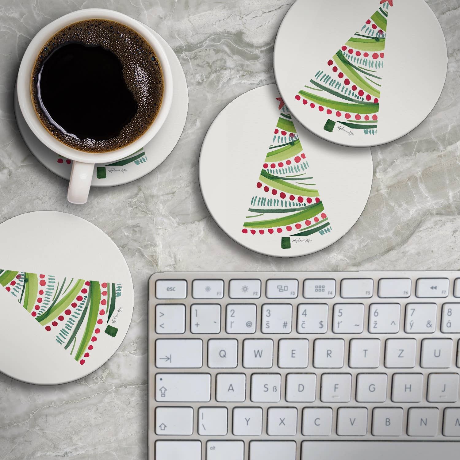 Conimar Promotions - Wholesale Coasters - "Holiday Wishing Tree" 4 Pack Round Stone Coasters 2