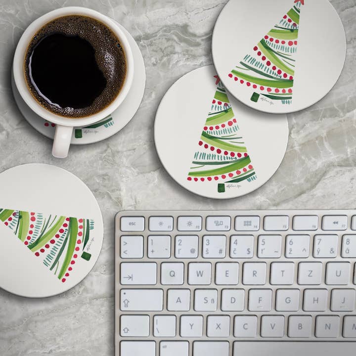 Conimar Promotions - Wholesale Coasters - "Holiday Wishing Tree" 4 Pack Round Stone Coasters 2
