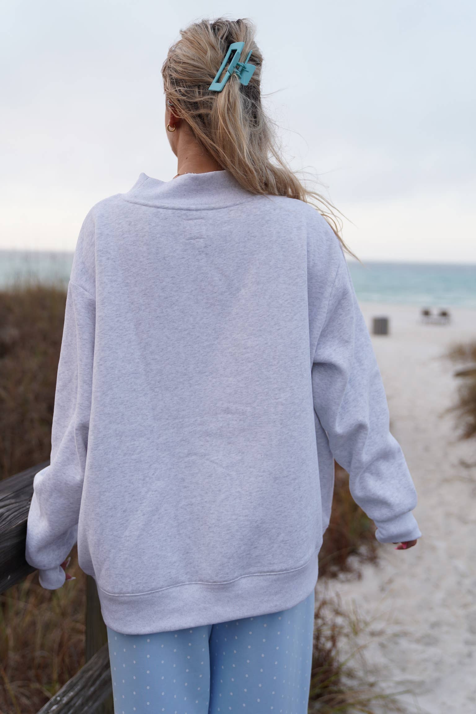 Sunkissed Coconut - Wholesale Sweatshirt - Women's - Polka Dot Sailboat Embroider Mockneck Sweatshirt9