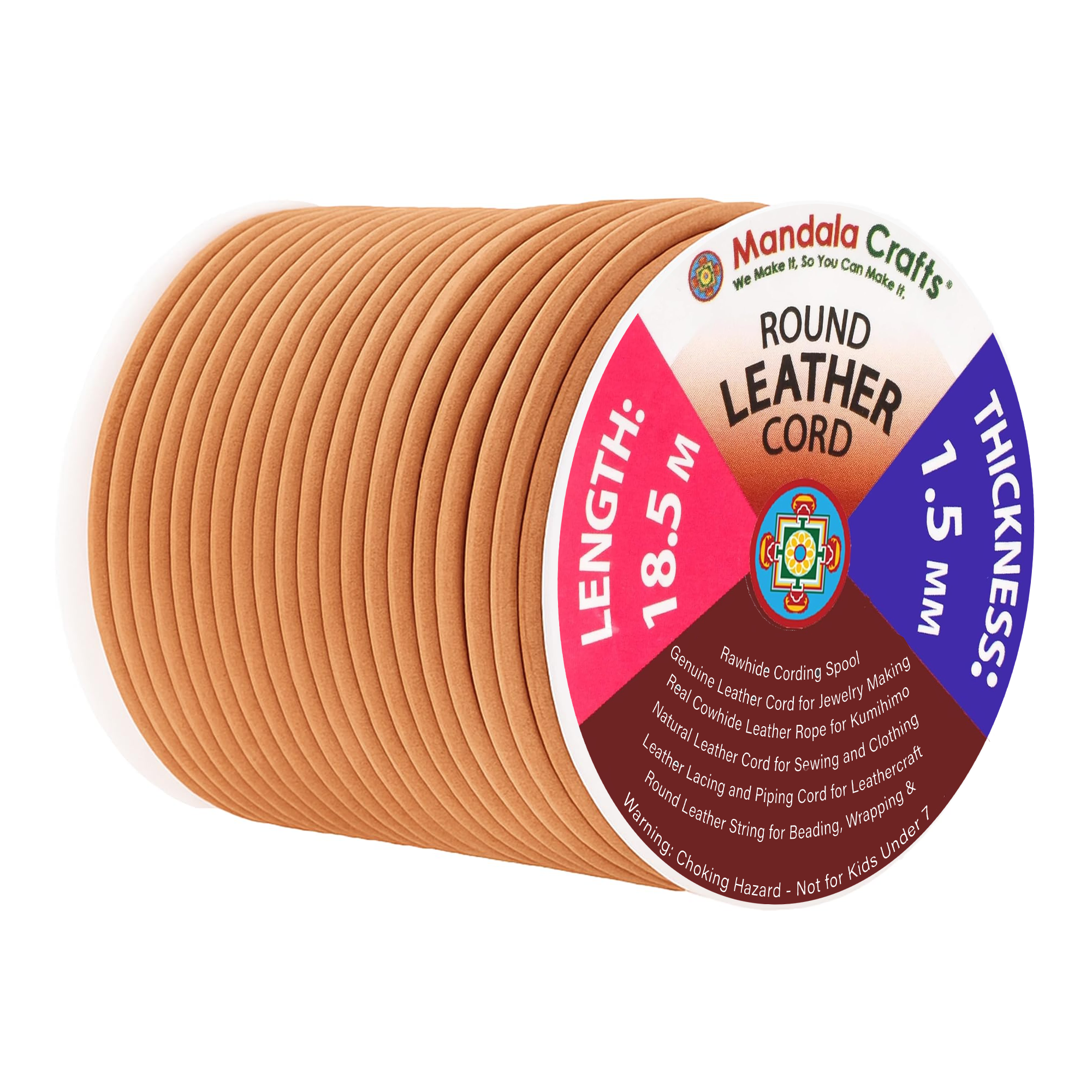 Mandala Crafts - Wholesale Craft Supplies - Mandala Crafts Round Cowhide Genuine Leather String Cord, Natural Rawhide Rope for Jewelry Making, Kumihimo Braiding, Shoelaces53