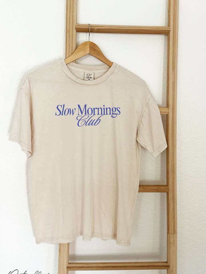 SLOW MORNINGS CLUB Cotton Supima Mineral Washed Tee for wholesale by OAT COLLECTIVE