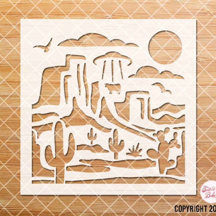 UFO Cactus Stencil, Utah Stencil, Boho Stencil, Desert - SL4 for wholesale by Textile Bakery LLC