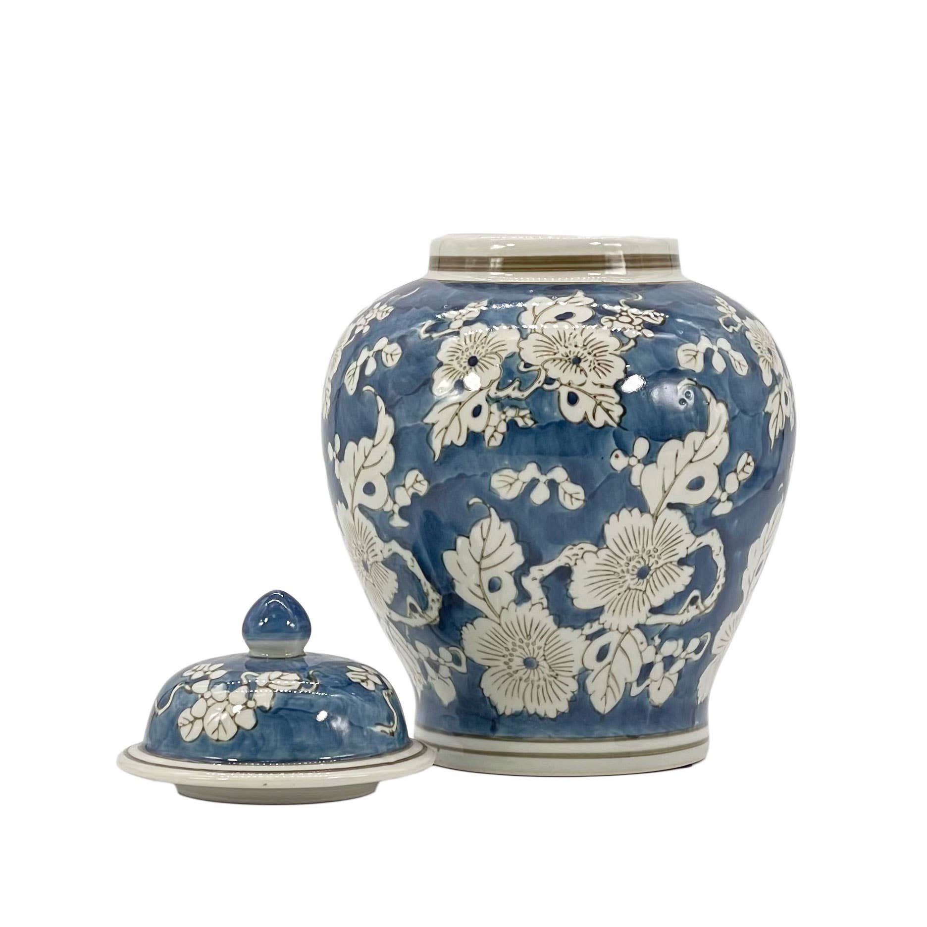 Galt International Company - Vente Bocal décoratif - Jarre en céramique chinoiserie florale 30 cm2