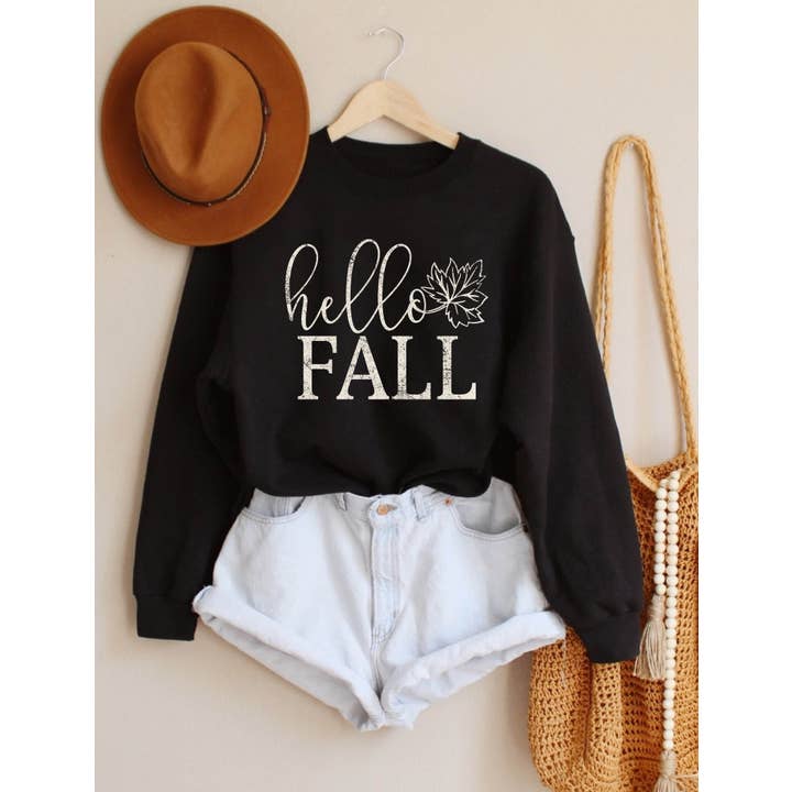 Hello Fall Leaf Graphic Women's Heavy Blend Sweatshirt for wholesale by PINK NABI