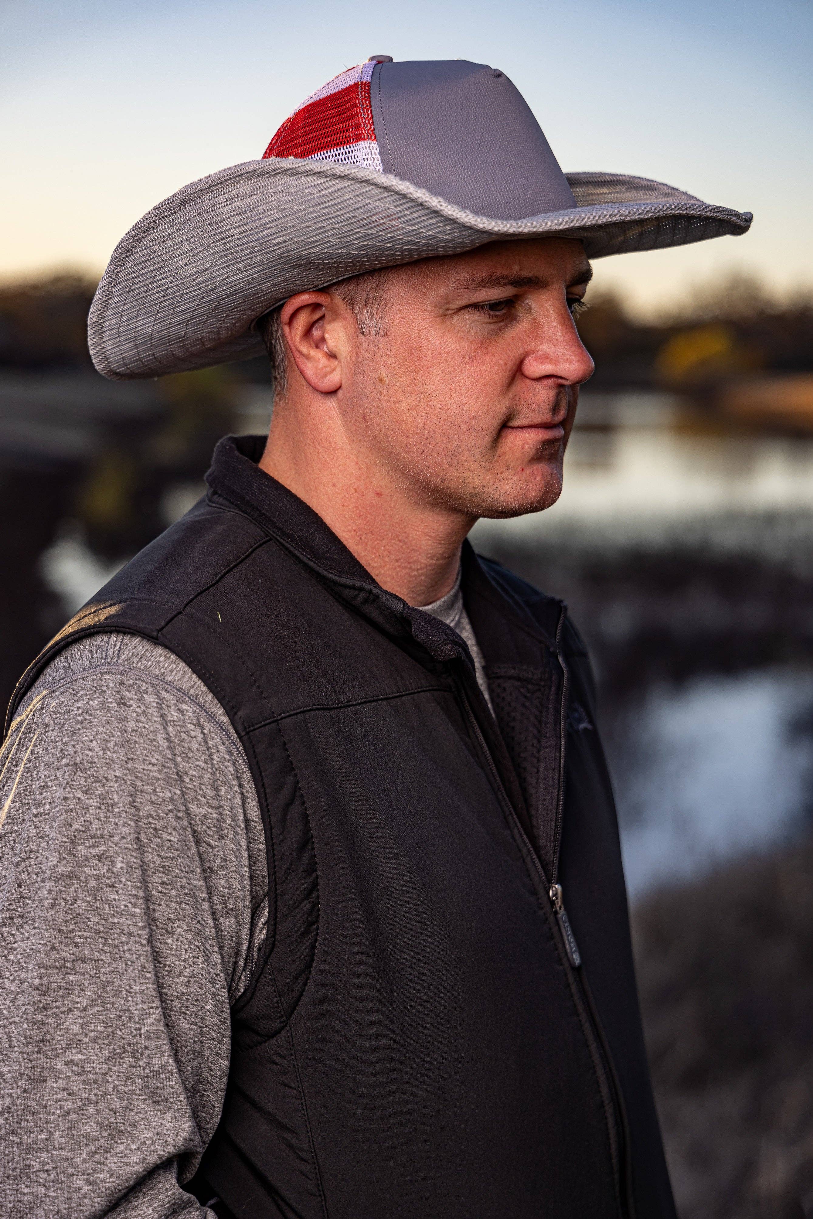 Cowboy Snapback - Wholesale Cowboy Hat - Unisex - GRAY USA MESH COWBOY SNAPBACK: 5 PANEL - BLANK5