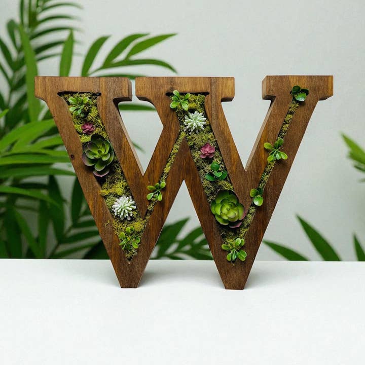 Handcrafted Botanical Wood Letters with Preserved Moss - W for wholesale by A Rustic Root