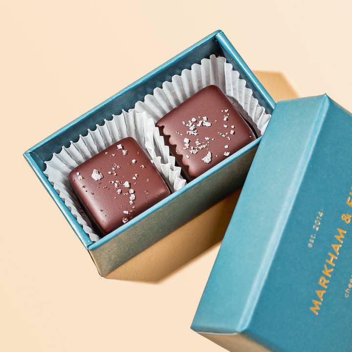 Markham & Fitz Chocolate - Wholesale Chocolate Box - Sea Salt Caramel in 70% Dark Chocolate, 2pc Box