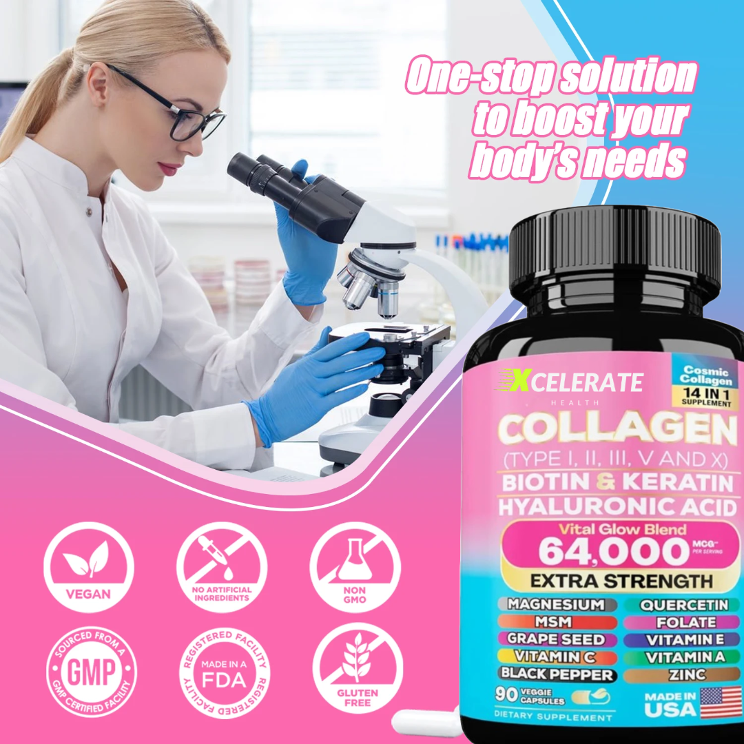 Xcelerate Health - Wholesale Oral Supplement/Vitamin - Collagen with Biotin & Keratin Vital Glow Blend for Healthy Skin and Hair Health All In 1 Supplement8