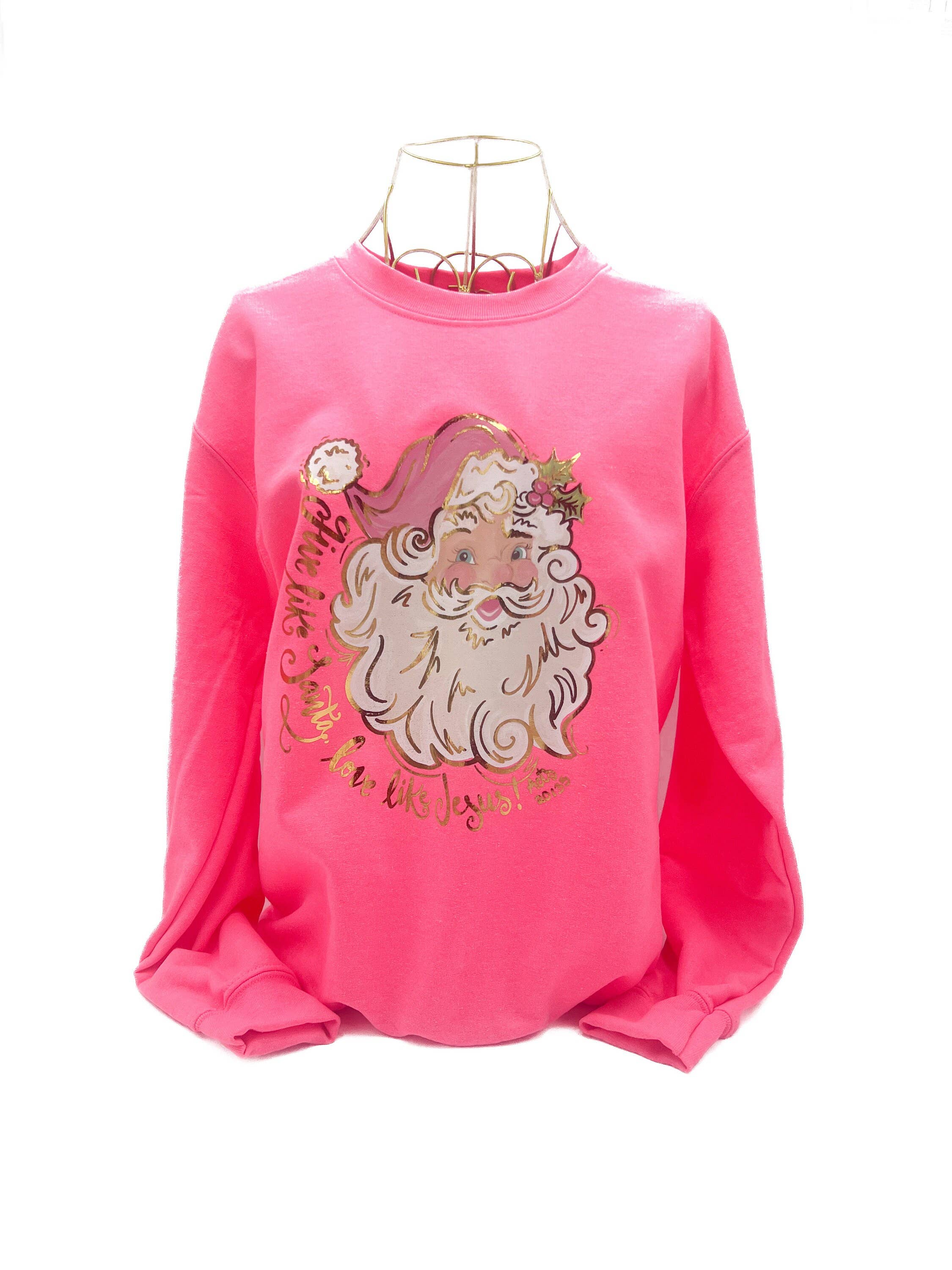 Rachel Brooks Design, LLC – Engroshandel Skjorte - Dame – Guldfolie Smuk N' Pink Julemandssweatshirt - 9630