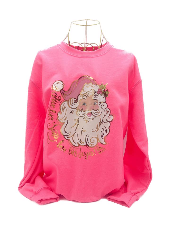 Rachel Brooks Design, LLC – Engroshandel Skjorte - Dame – Guldfolie Smuk N' Pink Julemandssweatshirt - 9630