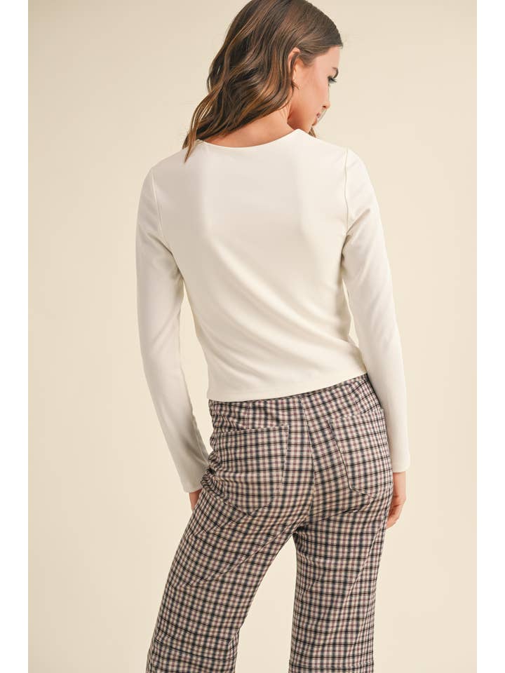 MIOU MUSE - Wholesale Knit Top - Women's - T3976 RIBBED SQUARE NECK LONG SLEED TOP