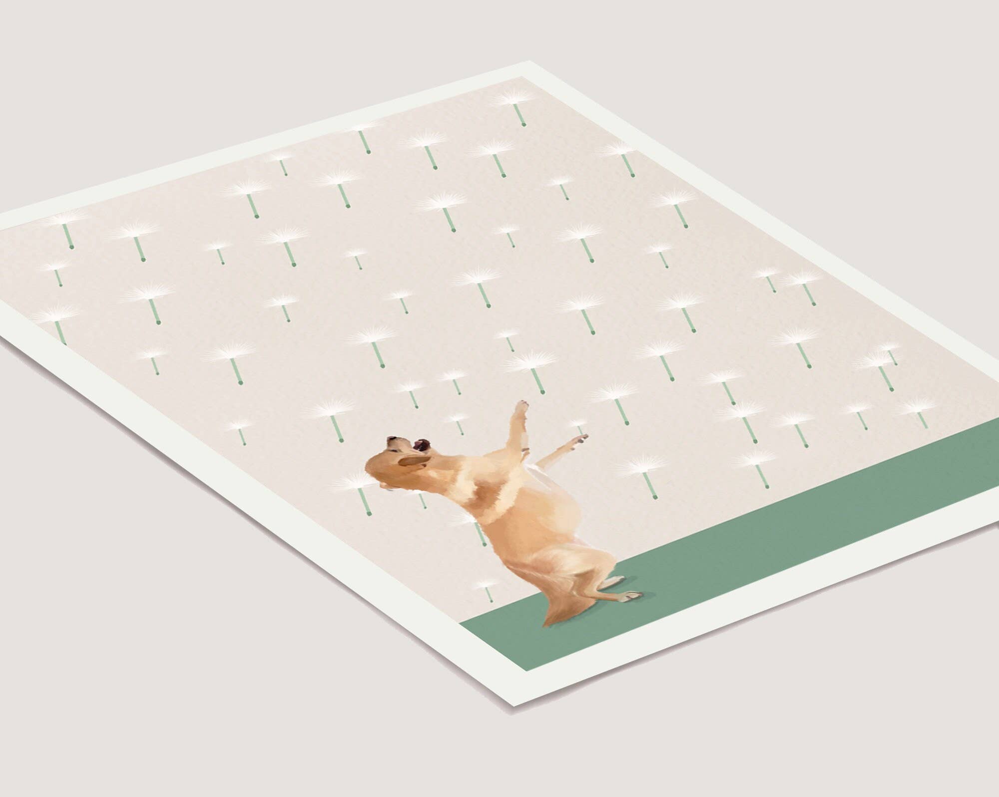 Pawssionate Art - Wholesale Art Print - Yellow Labrador Art Print with Dandelions, Happy Dancing Dog1