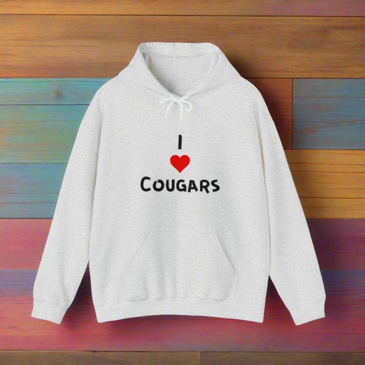 I Love Cougars Hooded Sweatshirt for wholesale by Pkleman Clothing & More
