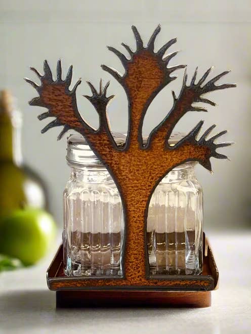 Joshua Tree Salt N Pepper Shaker set Rustic Metal Finish for wholesale by Universal Ironworks USA