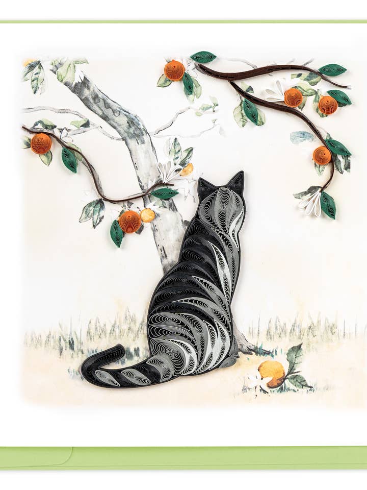 Quilled Cat & Orange Branch gratulationskort för wholesale av Quilling Card