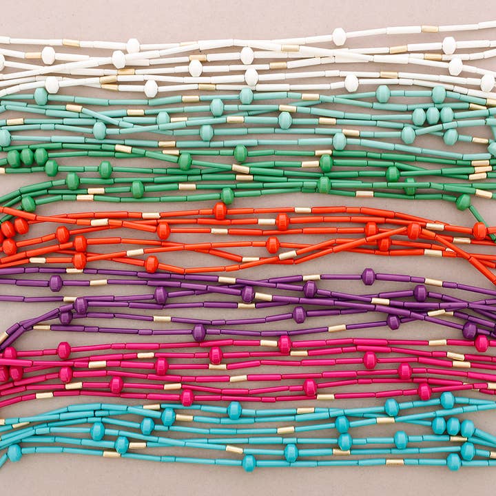 La Cuerda De Sol - Wholesale Beaded/Pearl Necklace - Three Straps Beaded Resin Long Necklace