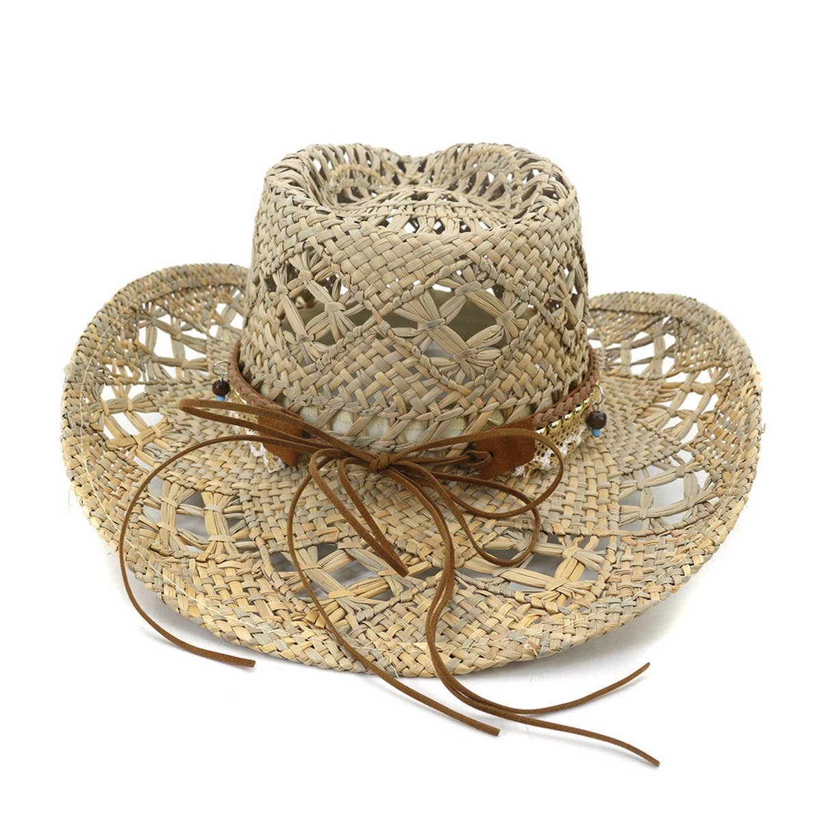 MULTICOLOR Beaded Rope Handmade Seagrass Cowboy Sun Hat_CWAH1251 for wholesale on Faire2