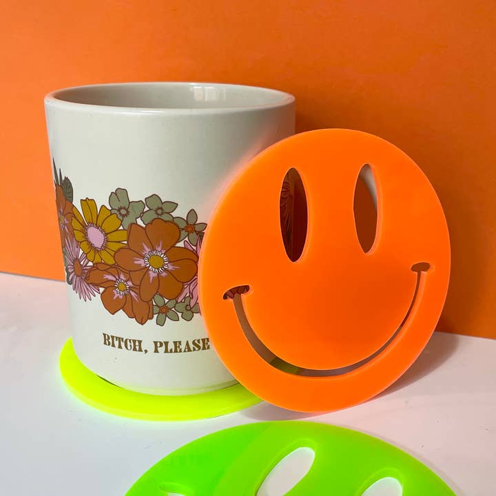 Smiley Face Acrylic Coaster for wholesale by HollyHocks Jewellery
