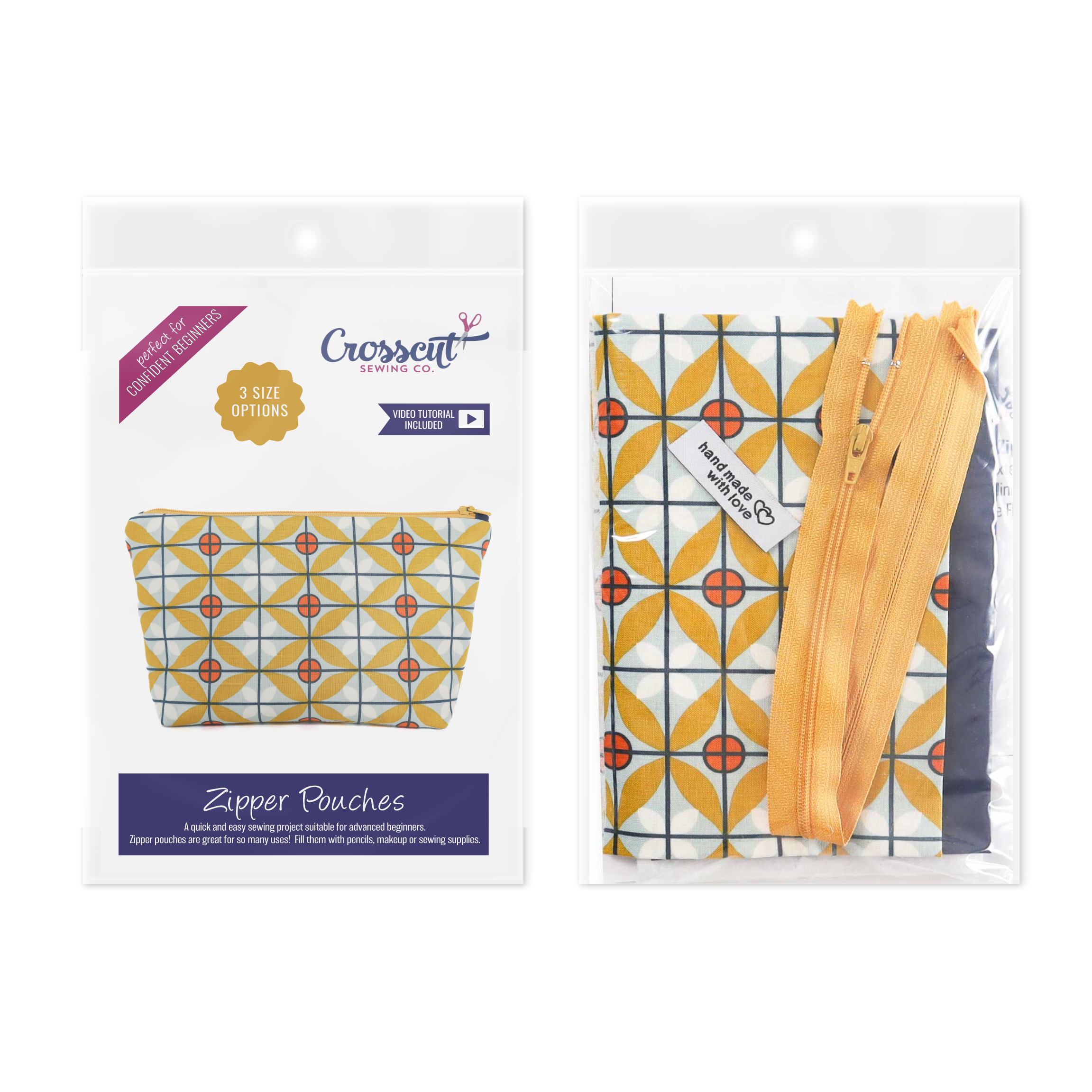 Crosscut Sewing Co. - Wholesale Craft Sewing Kit - Zipper Pouch Sewing Kit - Sewing Project Kit with Fabric for Beginners7