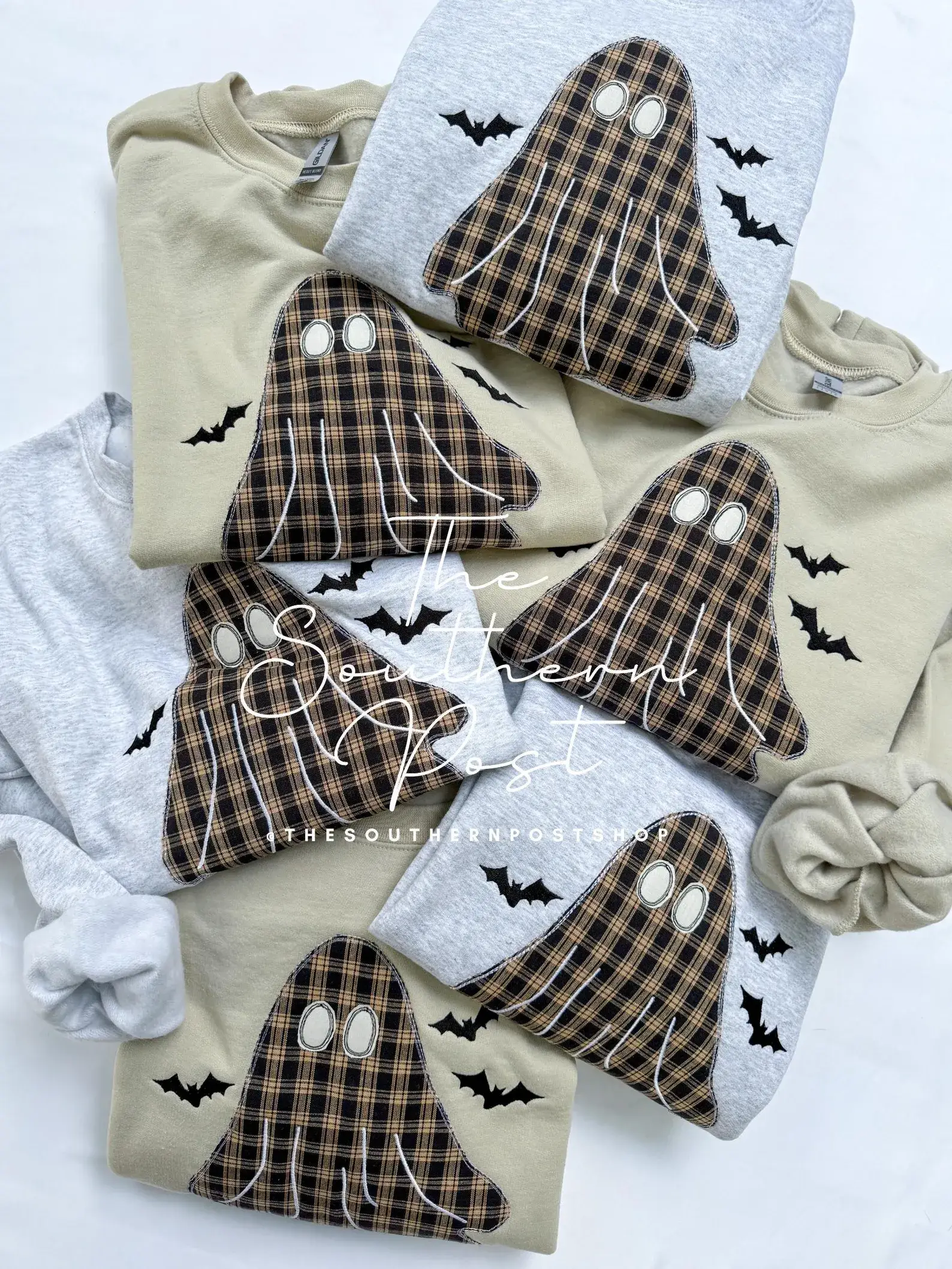 The Southern Post - Wholesale Sweatshirt - Women's - Vintage Plaid Ghost Applique Sweatshirt2