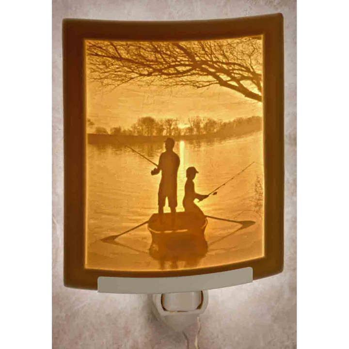 First Catch Porcelain Lithophane Night Light for wholesale by The Porcelain Garden Inc.