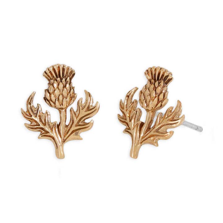 Silver or Bronze Dimensional Thistle Post Earrings 13x11mm for wholesale by Nina Designs