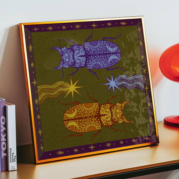 Celestial Stag Beetle Wall Art - Goblincore Decor for wholesale by Black Moss Studio