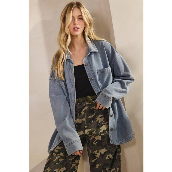 Chaqueta vaquera de felpa francesa de corte boyfriend para venta al por mayor de Veveret