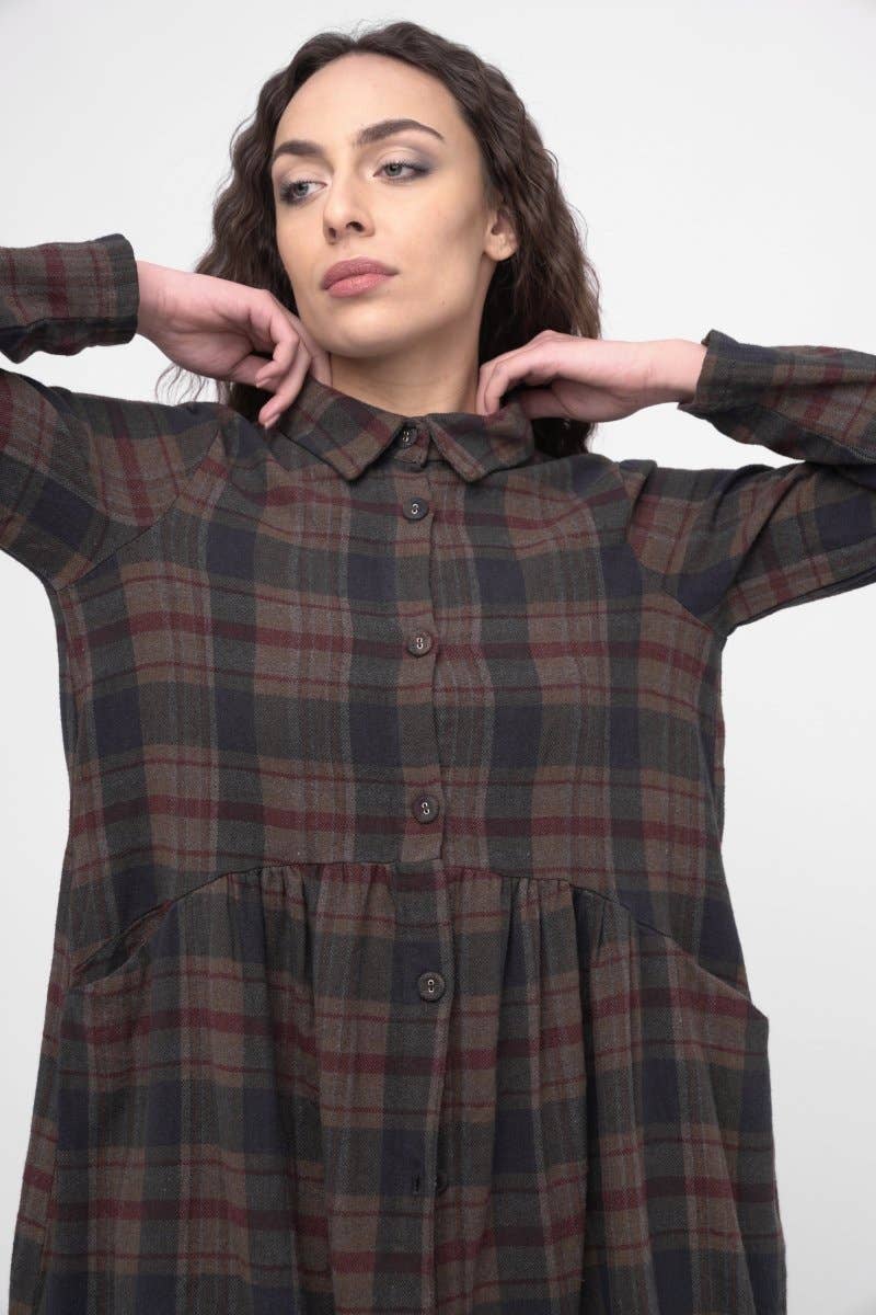 Baci & Amici Fashion - US Continental - Wholesale Dress - Women's - Cotton Plaid Tiered Waist Dress6