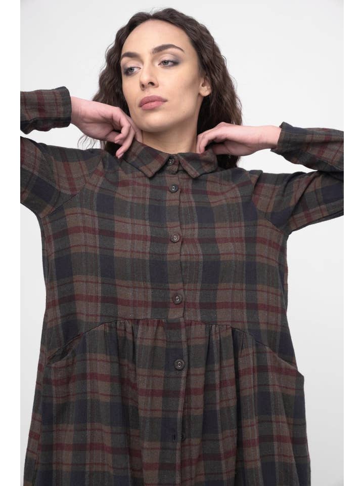 Baci & Amici Fashion - US Continental - Wholesale Dress - Women's - Cotton Plaid Tiered Waist Dress6