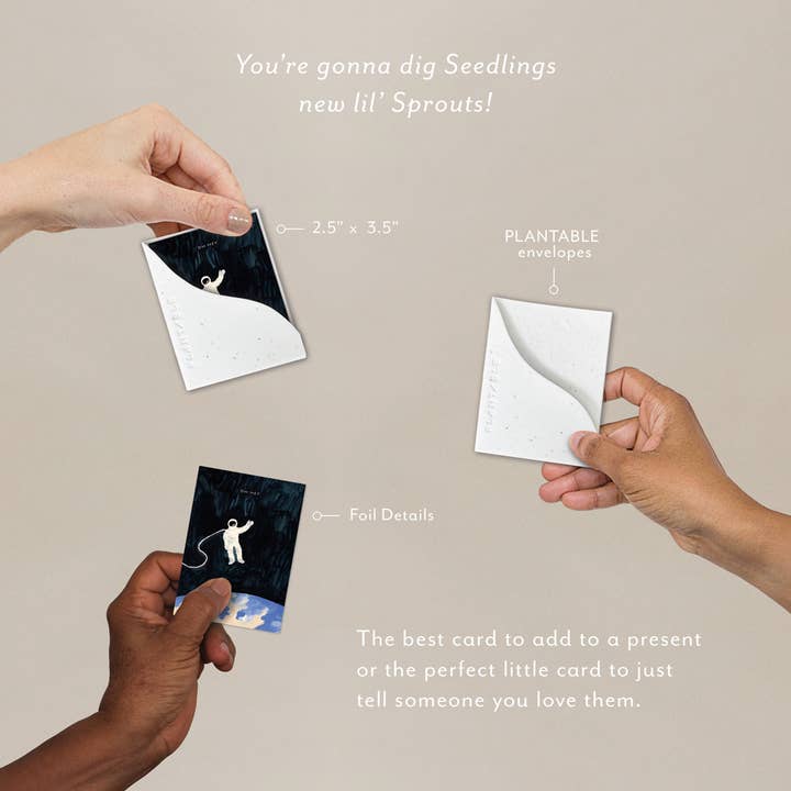 Seedlings - Wholesale Friendship Card - Astronaut Sprout - Friendship Mini Greeting Card 2.5" x 3.5"