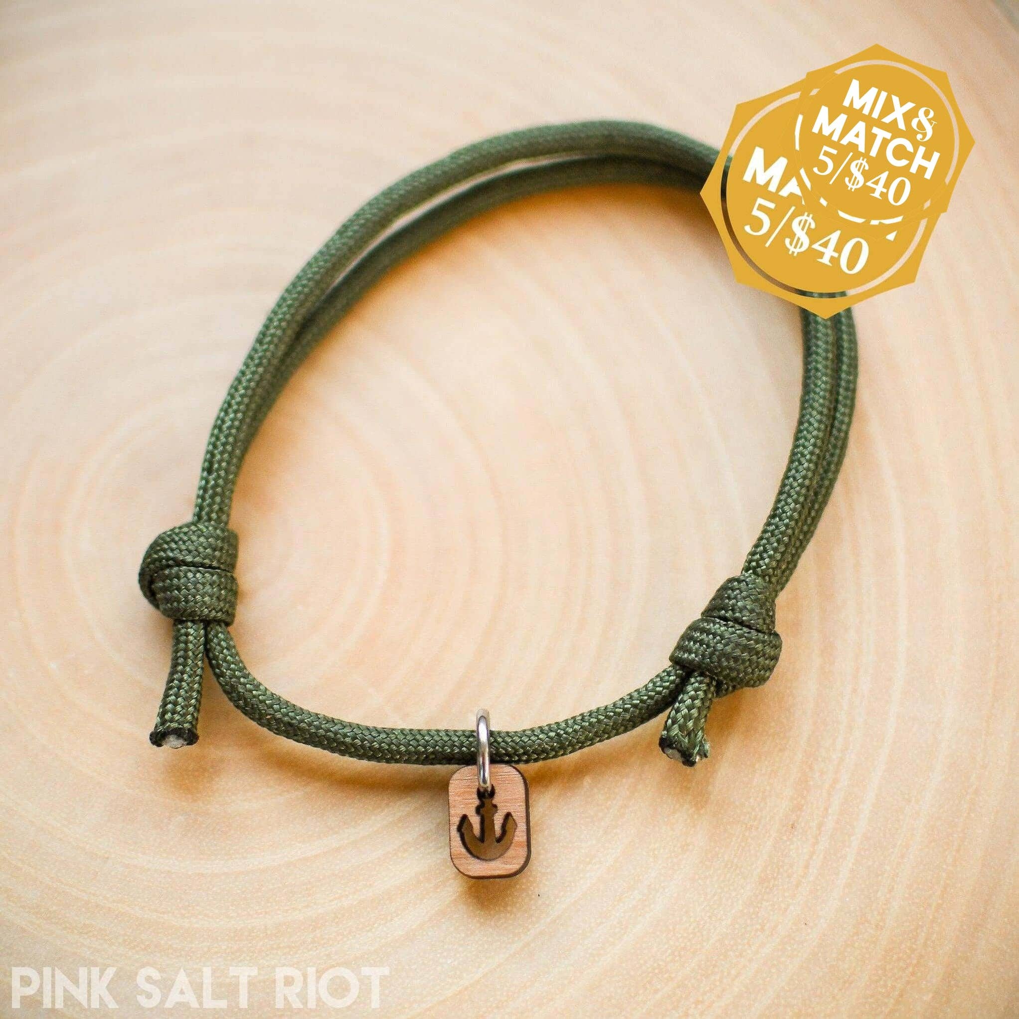 Pink Salt Riot - Wholesale Woven/Braided Bracelet - Olive Paracord Symbols Bracelet0