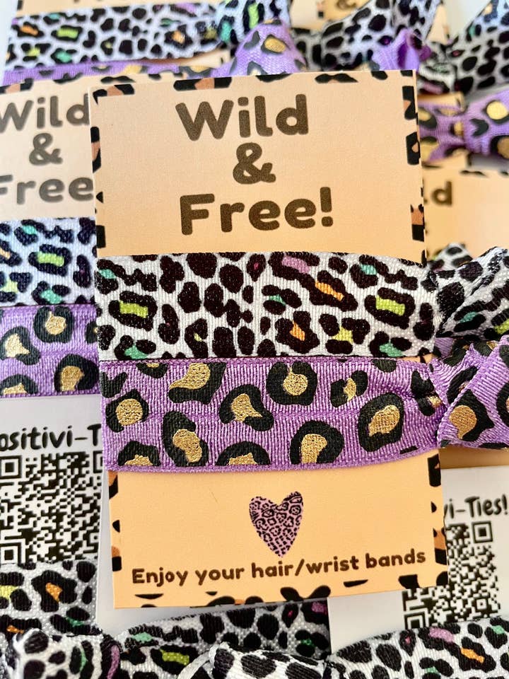 Leopard Print Gift, Empowerment Cards, Positivity Card, Elastic Hairbands, Wild And Free, Pamper Gifts, Subscription Box Supplies, Hair Tie. for wholesale by Positivi-Ties