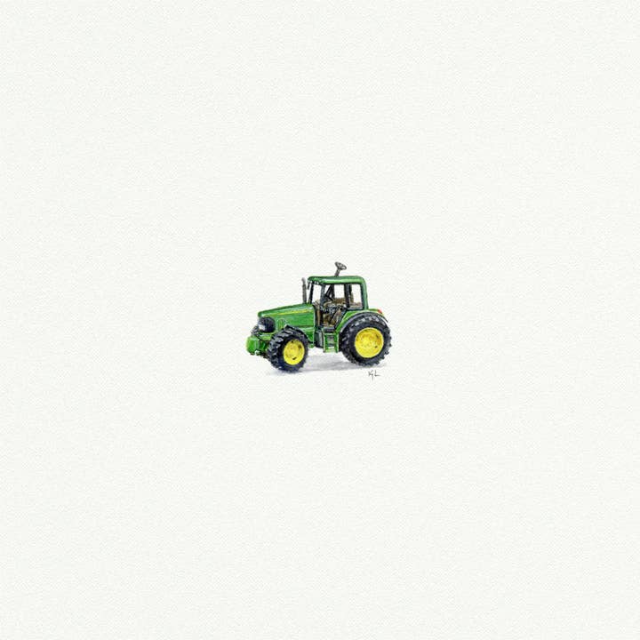 Karen Libecap Tiny Paintings - Venta al por mayor Ilustración - Pintura de acuarela en miniatura con tractor John Deere, impresión artística