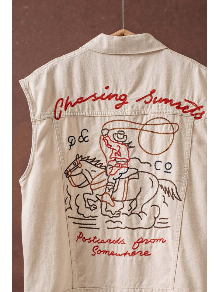 Urban Daizy - Wholesale Outerwear Vest - Women's - Western Sunset Embroidered Denim Vest8