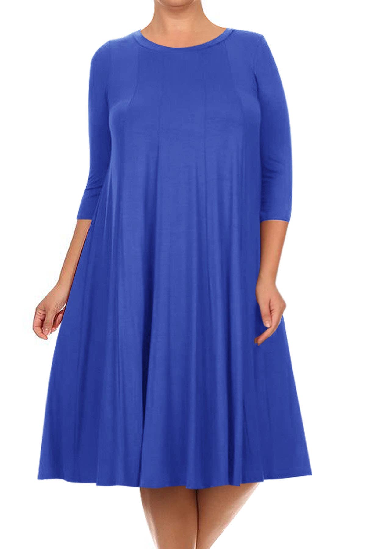 MOA COLLECTION - Vente Robe – femme - Robe plissée trapèze décontractée à manches 3/4 pour femmes de grande taille22