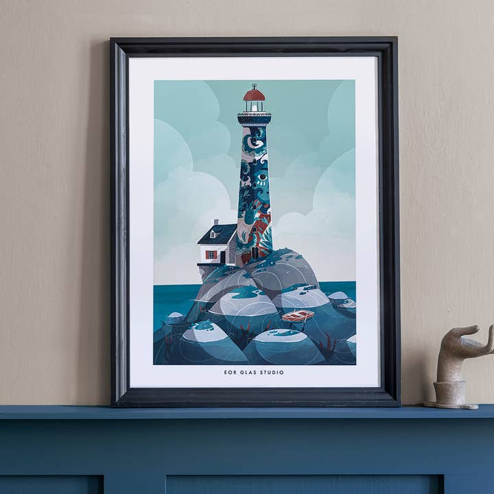 De geschilderde vuurtoren - Illustratieposter formaat 30x40cm voor wholesale door EOR GLAS STUDIO