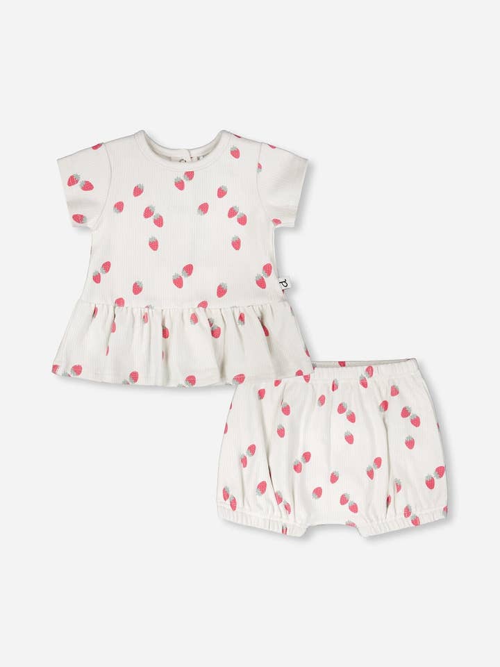 Cotton Rib Jersey Top And Short Set White Printed Strawberries
for wholesale by Deux par Deux