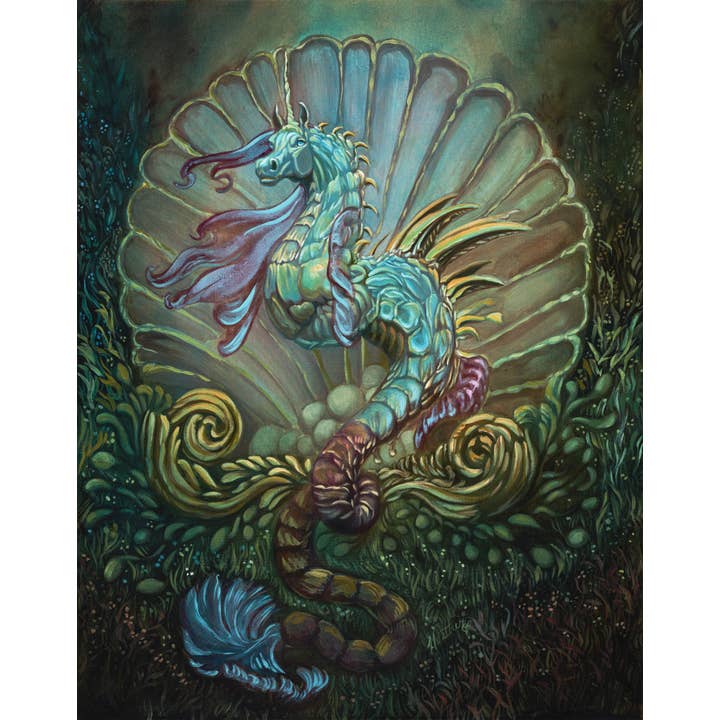 Wings of Fantasy – Impressão artística por atacado – Impressão de arte de fantasia. Hipocampo de Poseidon. Unicórnio Seahorse. Criatura do Mar. Criatura Mítica. Mitologia grega