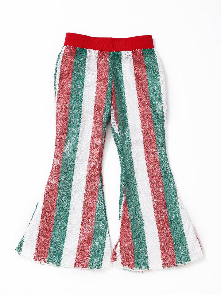 sassy kids palace - Wholesale Pants - Kids - Girls Green Red Stripe Sequin Christmas Pants