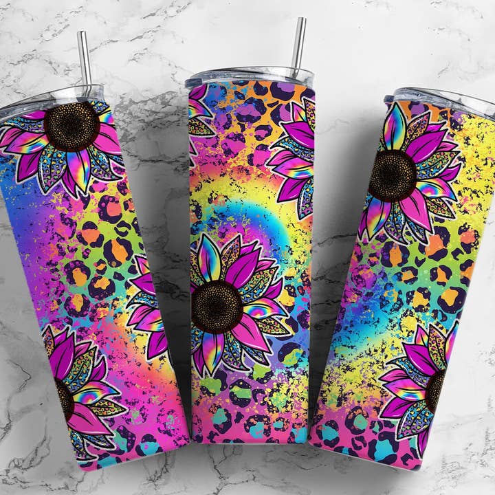 Colorful sunflower 20 oz double walled tumbler for wholesale by Twisted Tumbler, LLC