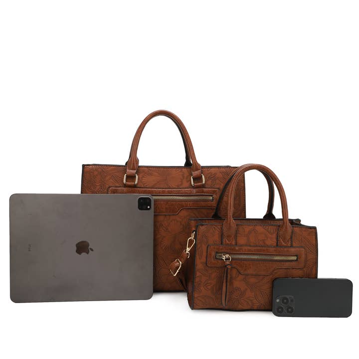 KAYLA+AVA – Engroshandel Tote bag - Dame – Morgan Hibiscus Blomstermønstret Præget Taske Sæt4