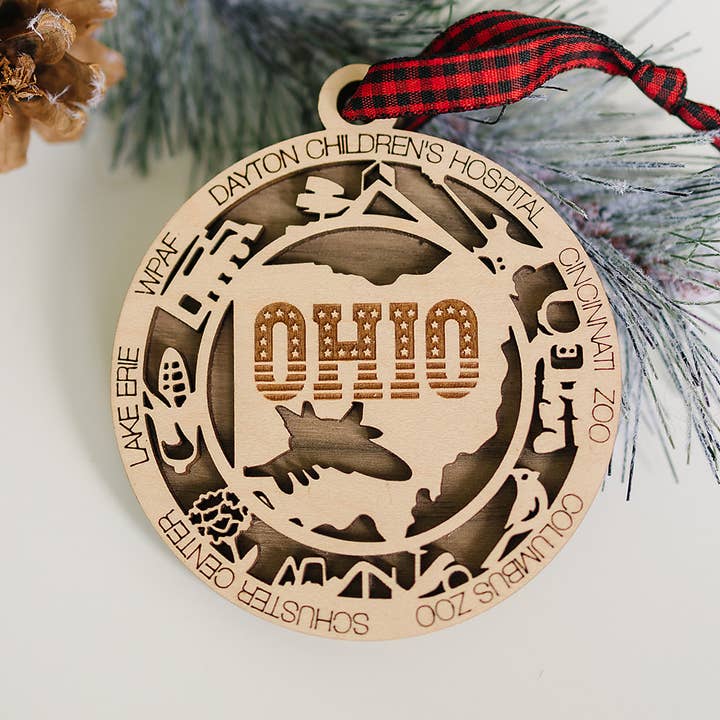 Adorno navideño de Ohio Highlights para venta al por mayor de Woodlander Workshop
