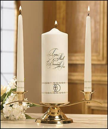 Christian Brands Church Supply - Wholesale Tapered candle/candlestick - Two Shall Become One Gld-2Sets