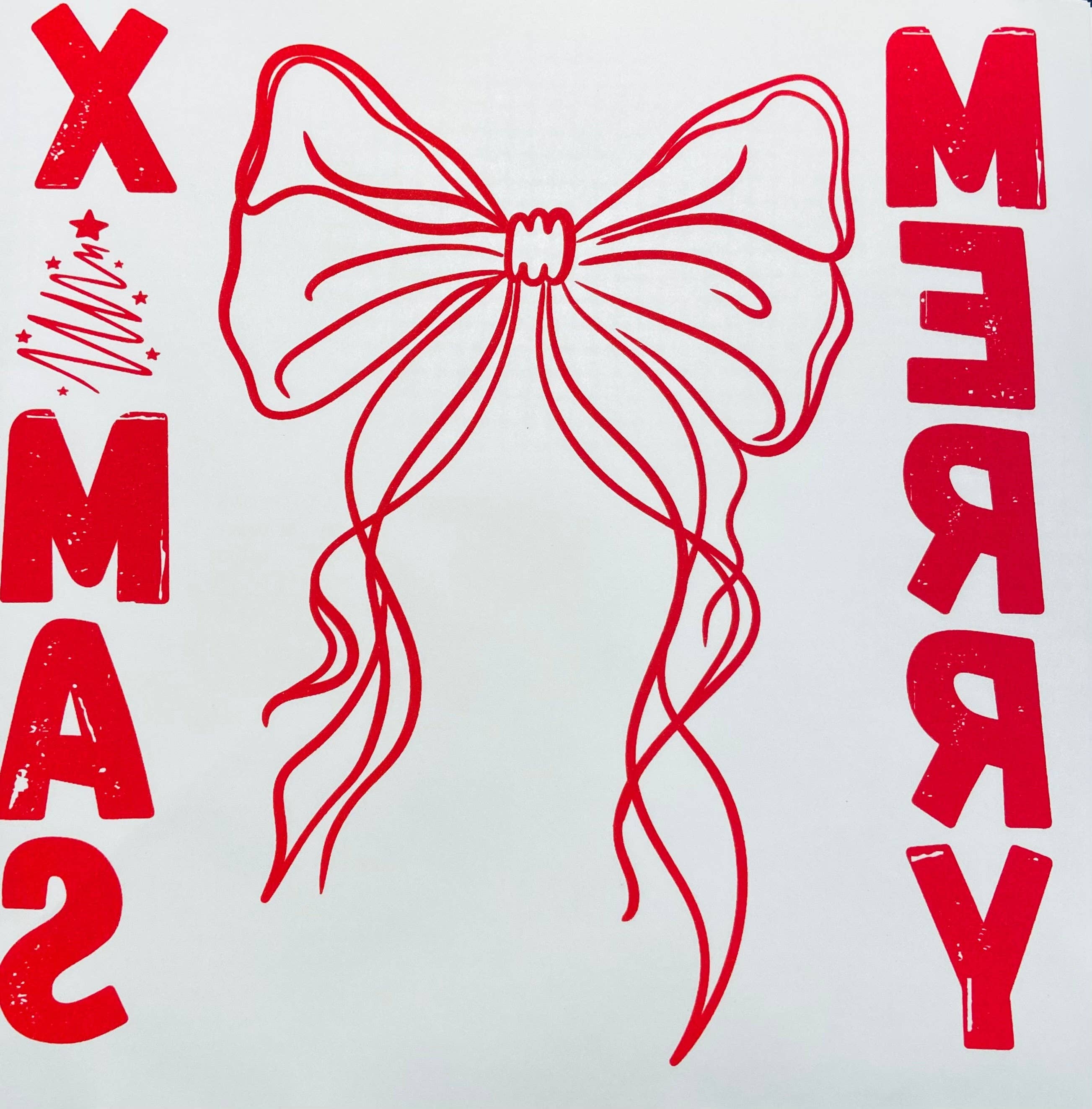 TEELUX - Vente Transfert pour sublimation - (chemise non incluse) MERRY X MAS w BOW, détail des manches ROUGE - Sérigraphie Transfer1