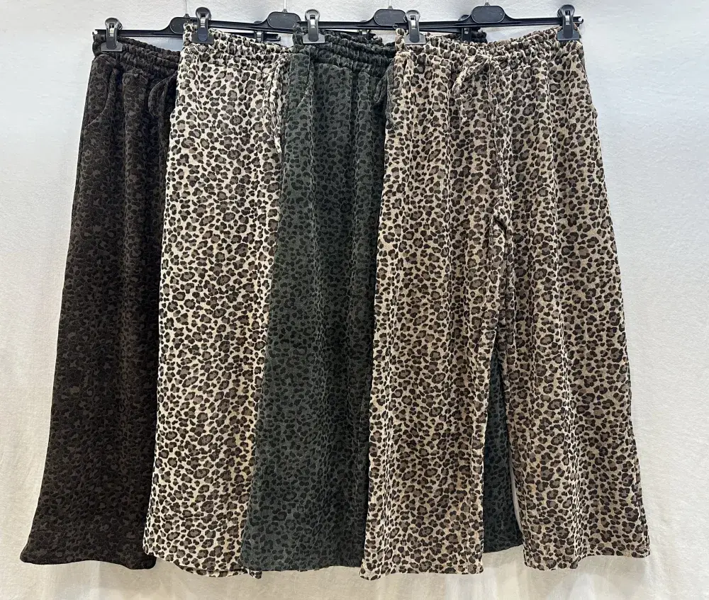 Mimi & Gogo - Wholesale Pants - Women's - Wide Leopard Velvet Pants @46221_PaLLeo7