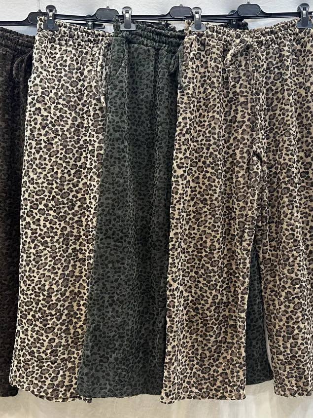 Mimi & Gogo - Wholesale Pants - Women's - Wide Leopard Velvet Pants @46221_PaLLeo7