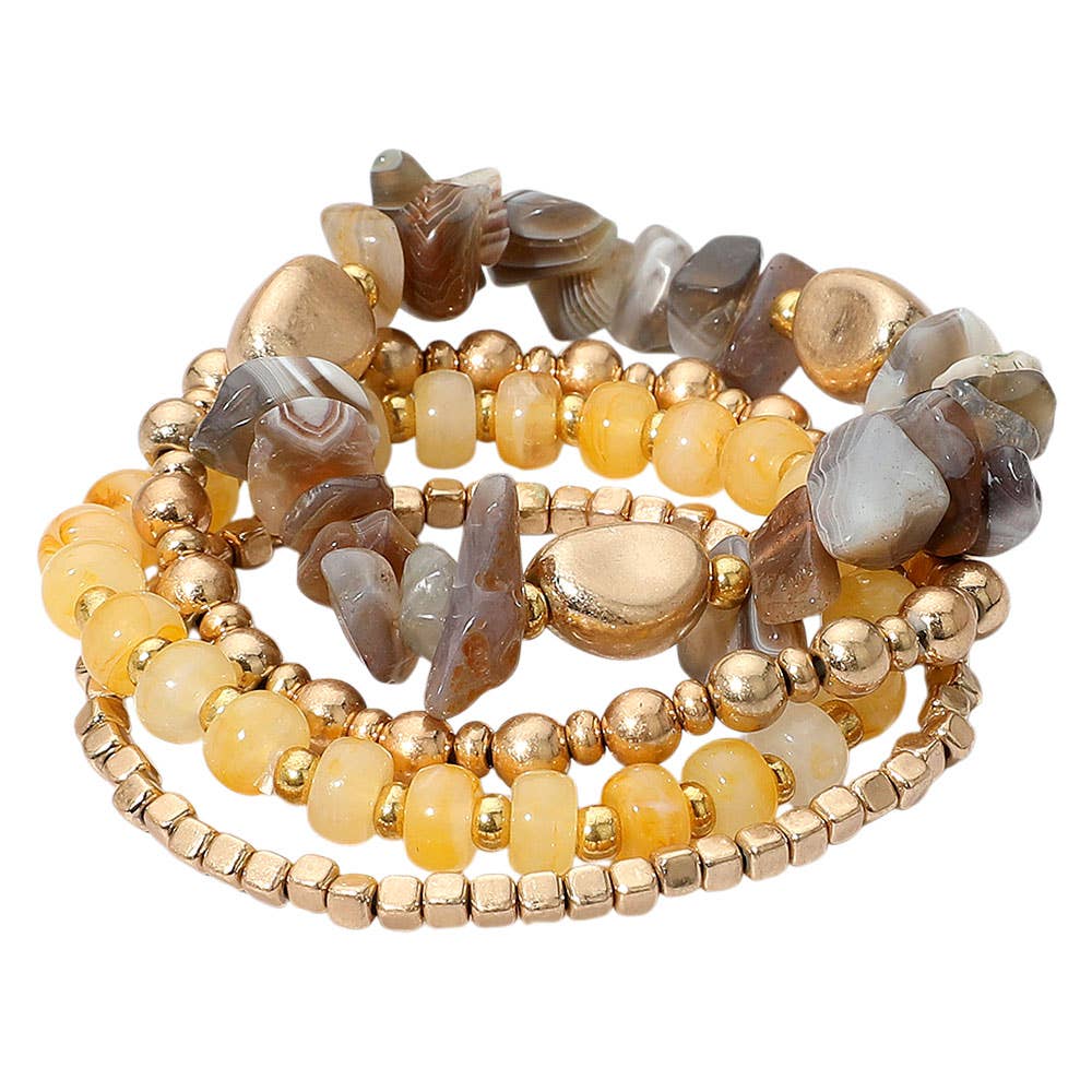 Sensibling Corp. - Wholesale Jewelry Set - 4PCS - Natural Stone Metal Ball Beaded Stretch Multi Layered Bracelets8