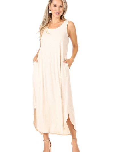 211273D-Rib - Geribbelde tankjurk met zijsplit en zakken voor wholesale door Chris & Carol Apparel